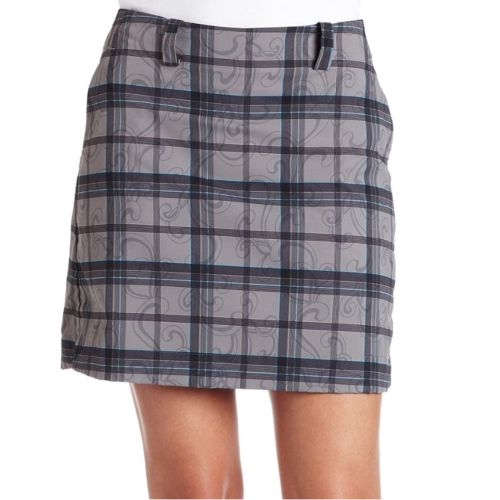 Nike Golf Dri-Fit Plaid Scroll Skort Gray/Black/ Blue Size 10